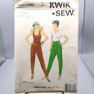 Vintage Sewing PATTERN Kwik Sew 1442 Serge, Misses 1985 Pants and Jumpsuit, One